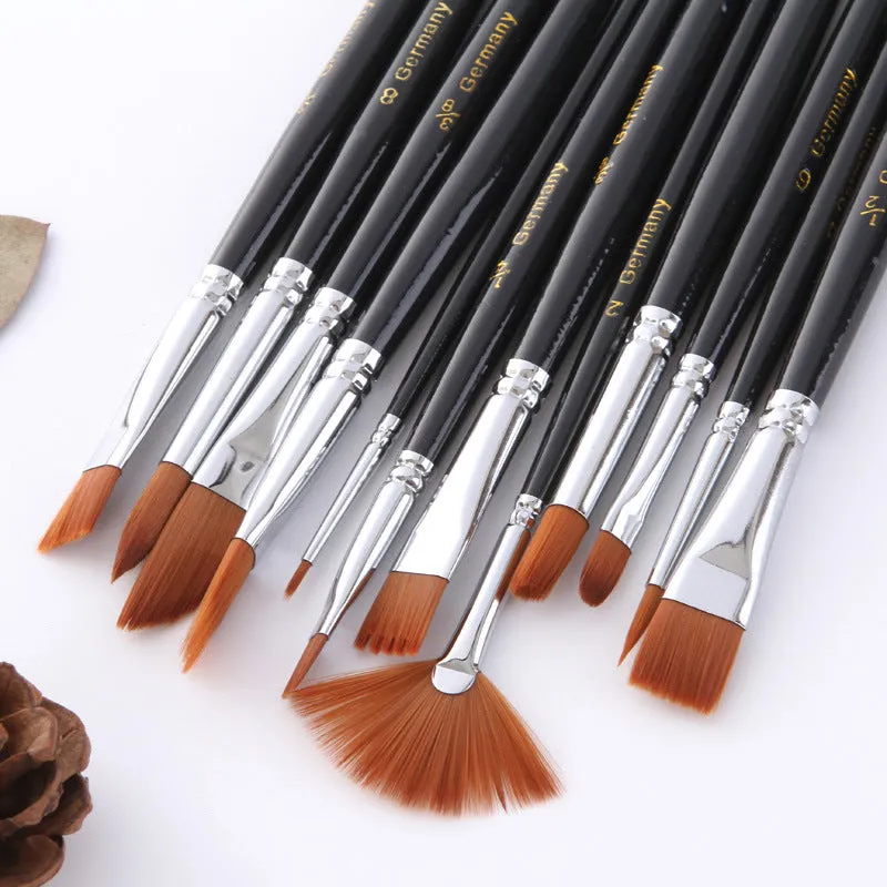 12 PCs Paint Brushes Tube Nylon Wool Multi-Shape Watercolor Pens Set