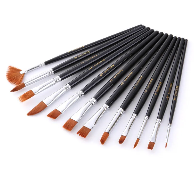 12 PCs Paint Brushes Tube Nylon Wool Multi-Shape Watercolor Pens Set