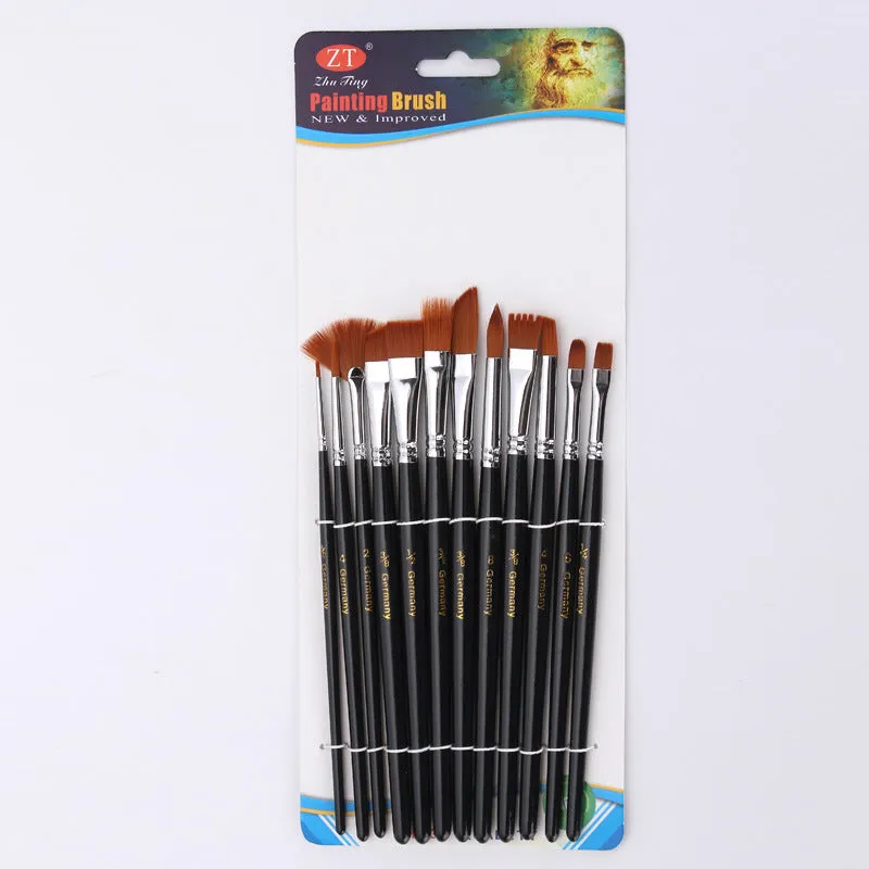 12 PCs Paint Brushes Tube Nylon Wool Multi-Shape Watercolor Pens Set