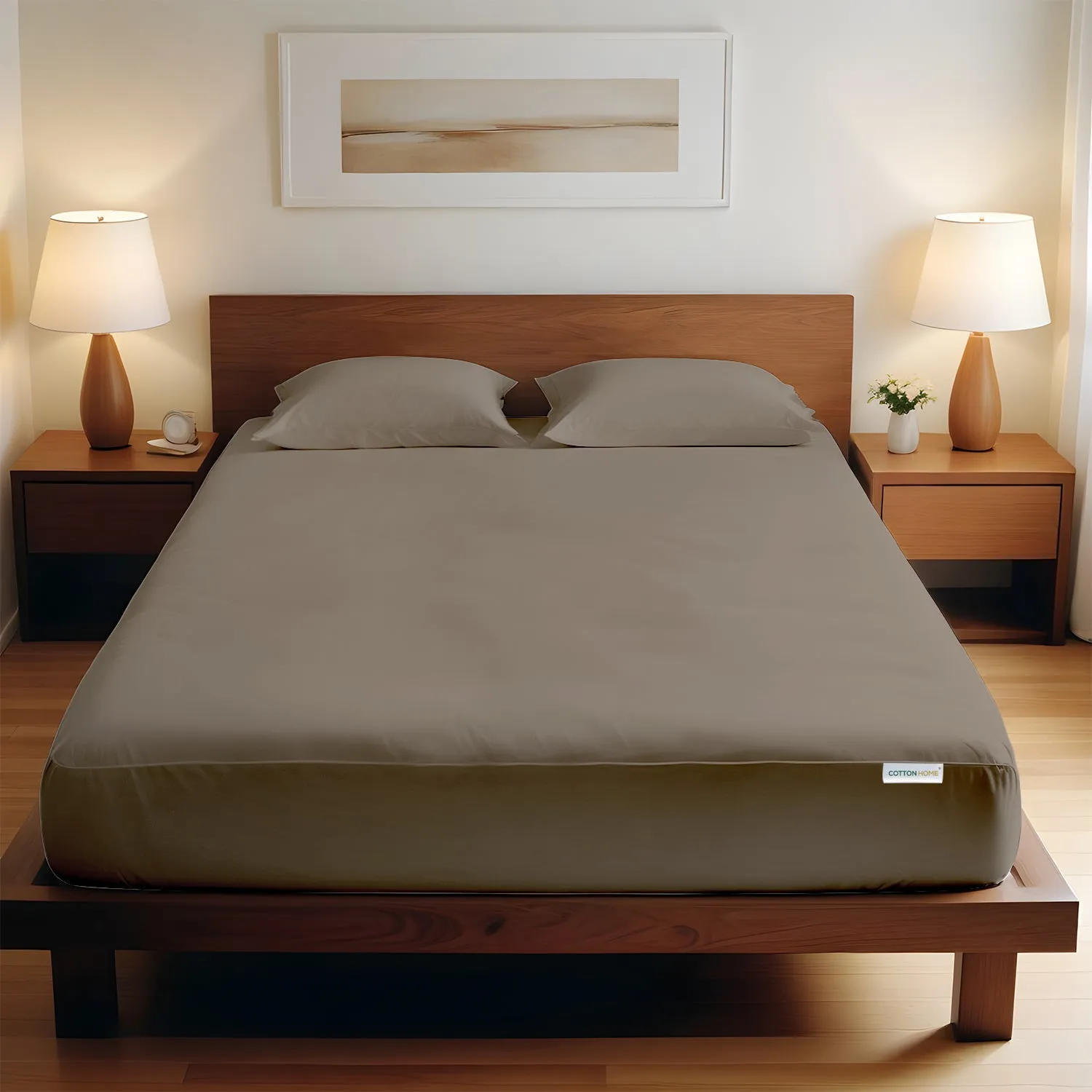 3 Piece Fitted Sheet Set Super Soft Khaki Super King Size 200x200 30cm with 2 Pillow Case