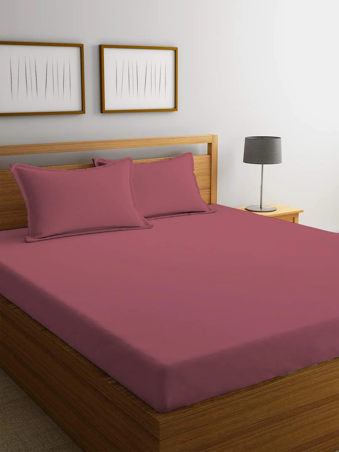 3 Piece Fitted Sheet Set Super Soft Mauve Super King Size 200x200 30cm with 2 Pillow Case