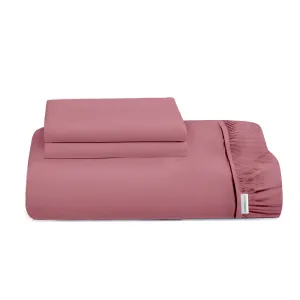 3 Piece Fitted Sheet Set Super Soft Mauve Super King Size 200x200 30cm with 2 Pillow Case