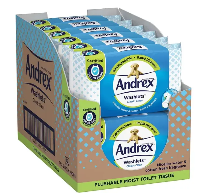 Andrex Classic Clean Washlets Wipes Pack of 12 x 36