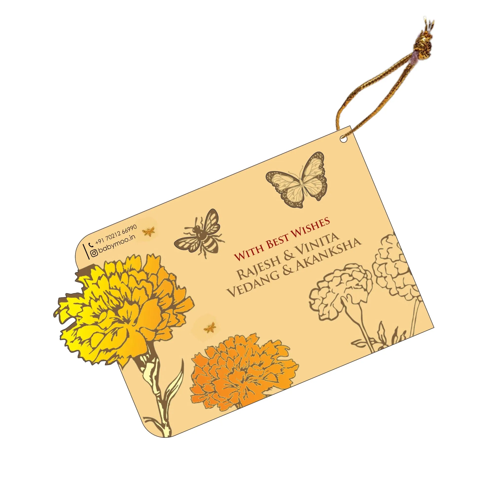 Baby Moo 3D Nature Personalised Gold Foil Premium Wish Tags 20 Gift Card Pack - Brown