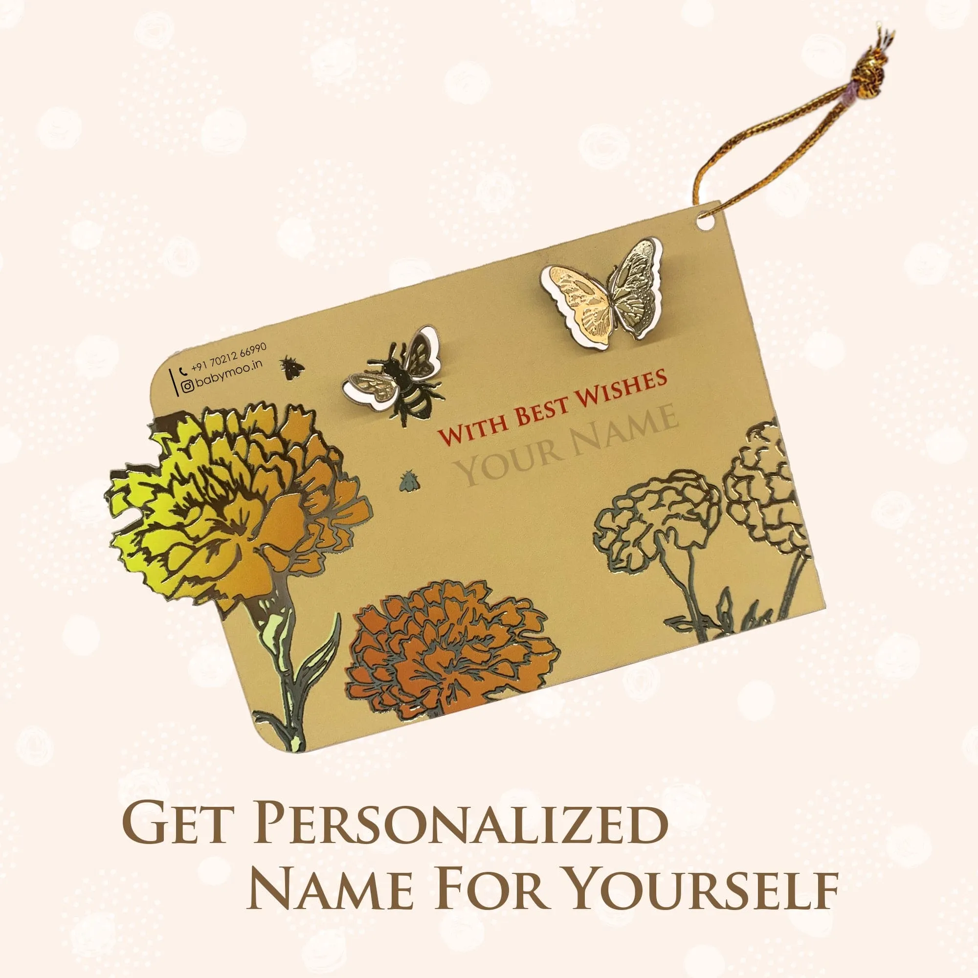 Baby Moo 3D Nature Personalised Gold Foil Premium Wish Tags 20 Gift Card Pack - Brown