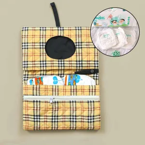 Beige Checkered Diaper Changing Pouch