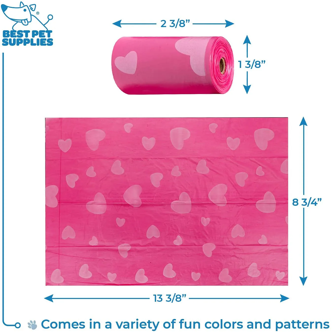 Best Pet Supplies Dog Poop Bags, Rip-Resistant and Doggie Waste Bag Refills With d2w Controlled-Life Plastic Technology - Pack of 240, Pink Heart (Scented)