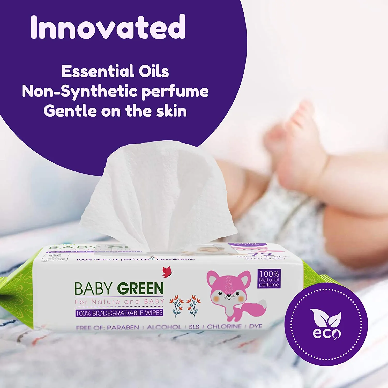 Biodegradable Baby Wipes, Natural Essential Oils, Compostable Wet Wipes for Babies & Adults with Sensitive Skin