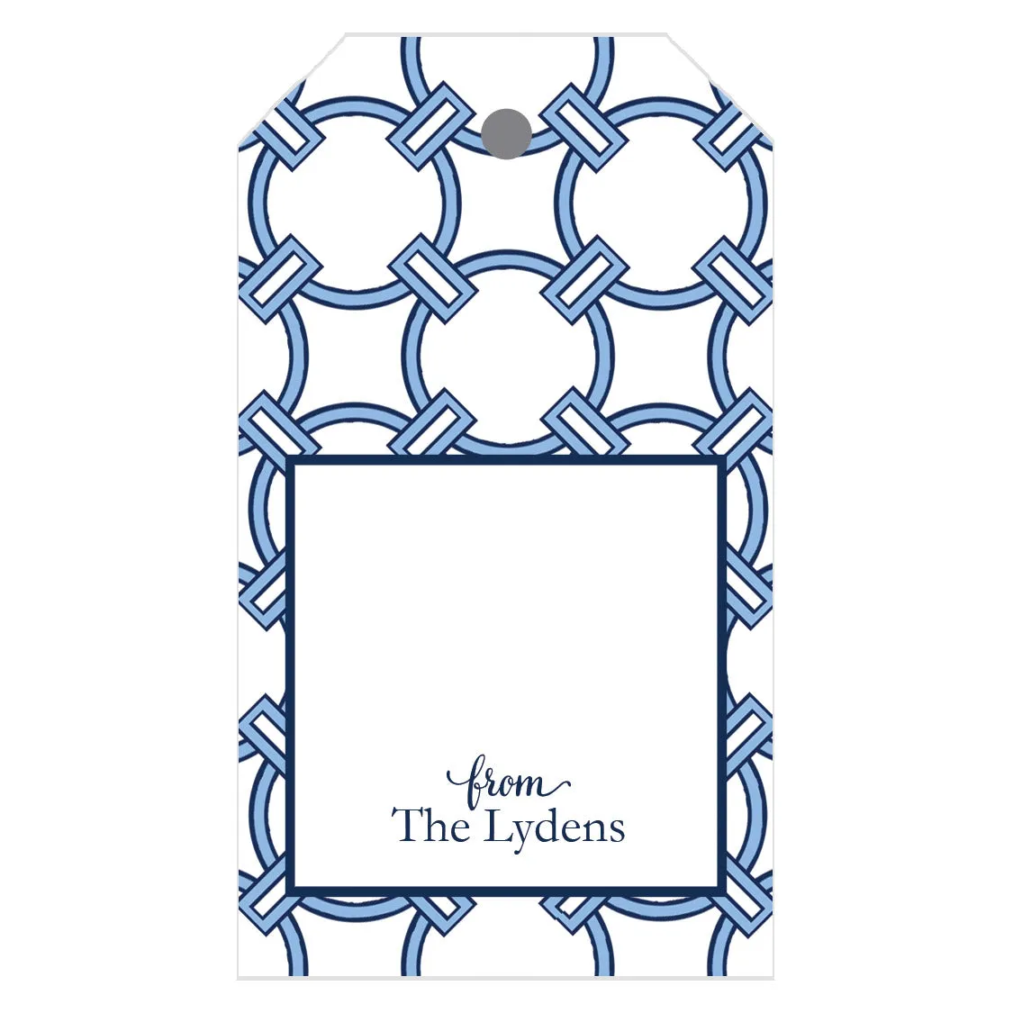 Blue and White Circle Link Personalized Gift Tags