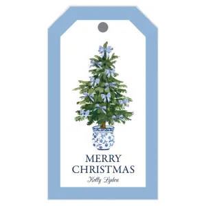 Blue Bows Christmas Tree Personalized Gift Tags