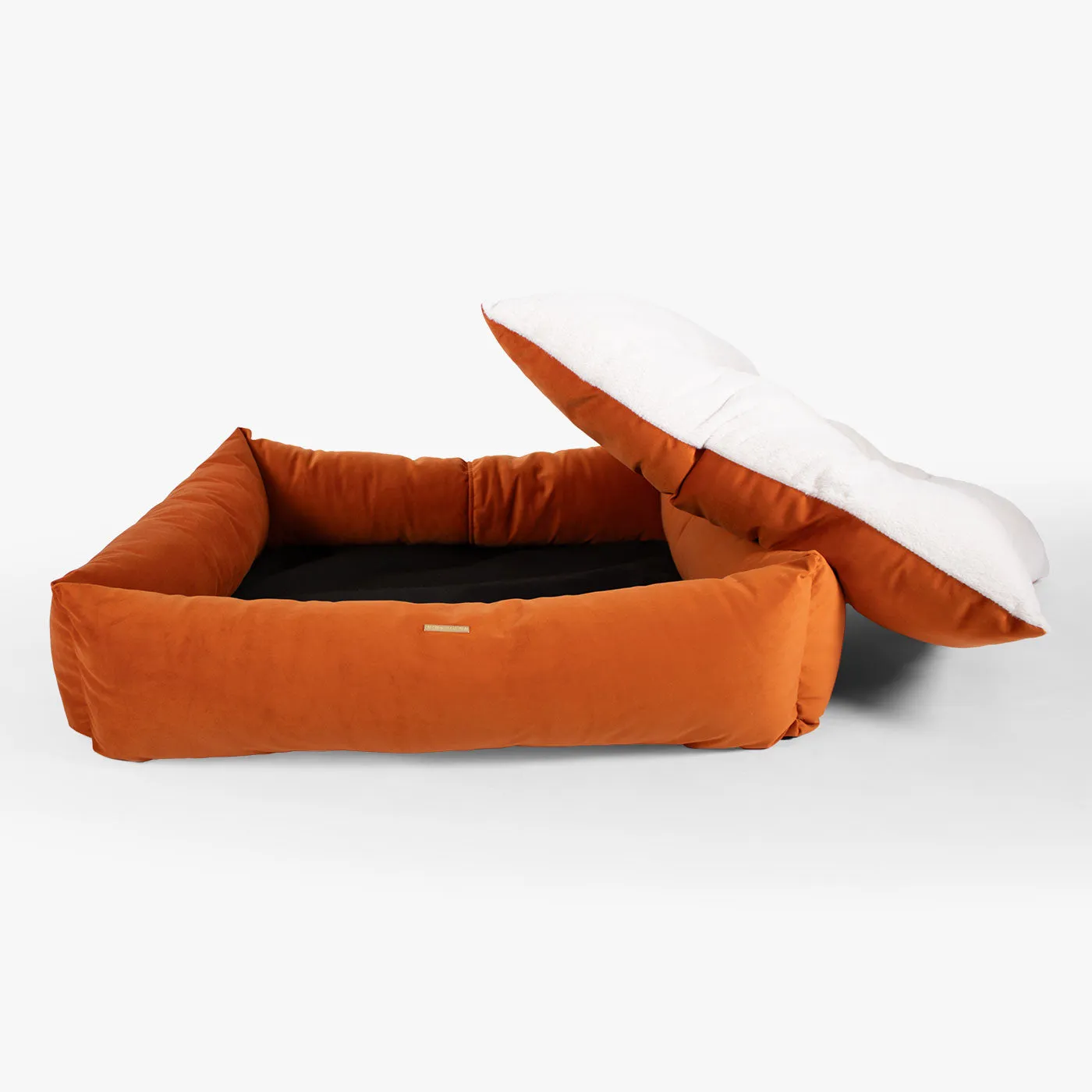 Box Bed With Removable Covers In Pumpkin Velvet by Lords & Labradors