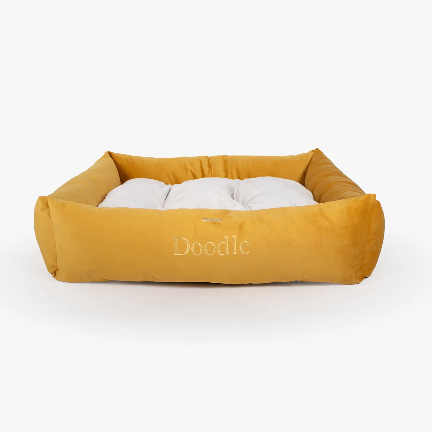 Box Bed With Removable Covers In Saffron Velvet by Lords & Labradors