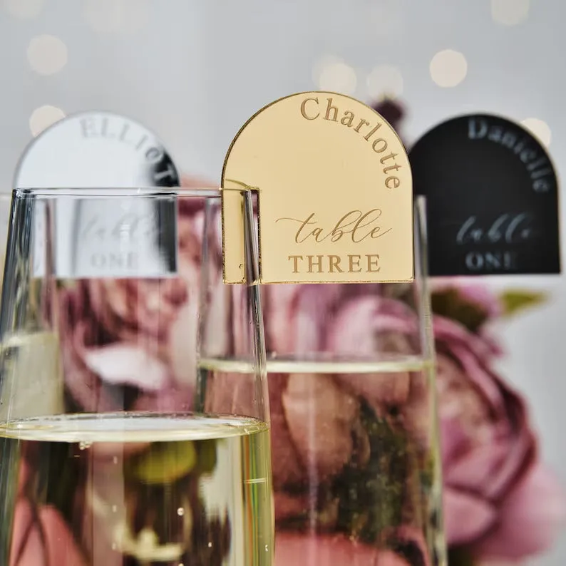 Champagne Glass Name Tags - Arched