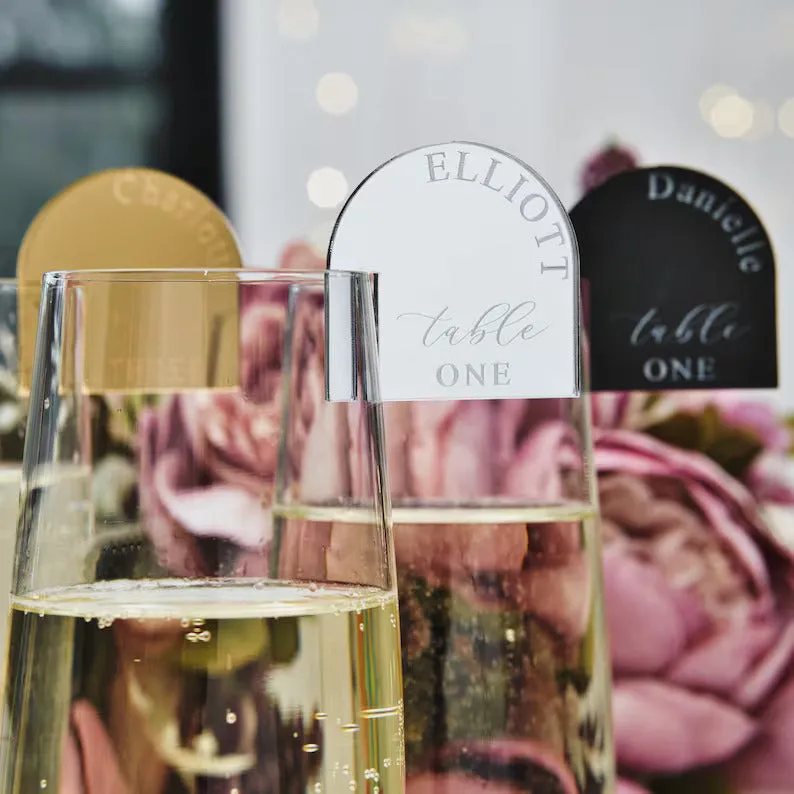 Champagne Glass Name Tags - Arched