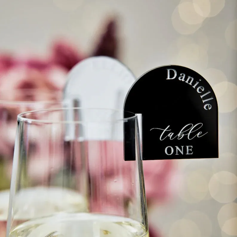 Champagne Glass Name Tags - Arched