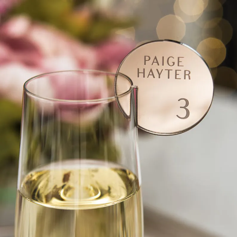 Champagne Glass Name Tags - Round