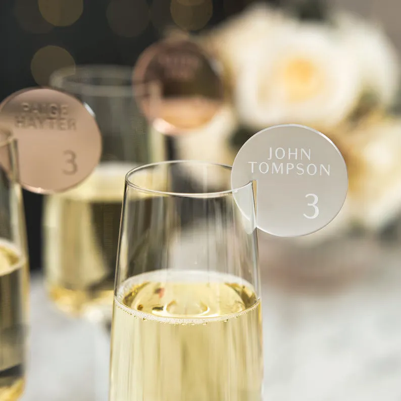 Champagne Glass Name Tags - Round