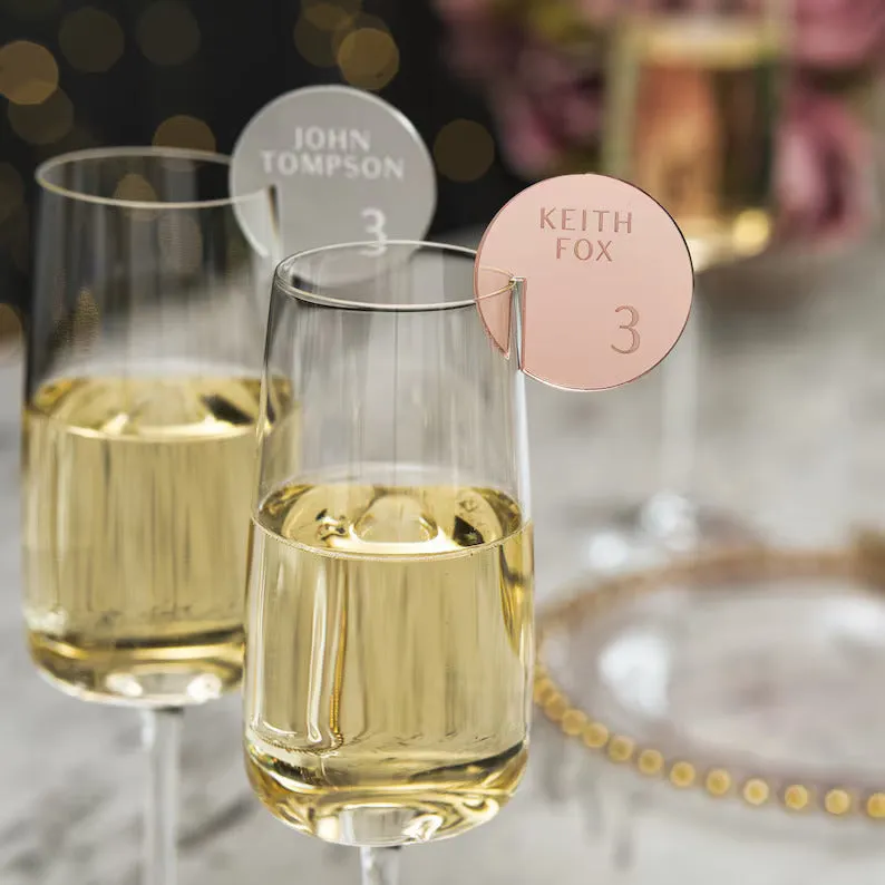 Champagne Glass Name Tags - Round