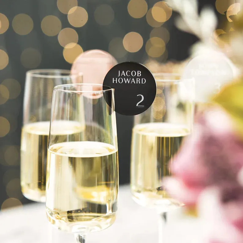 Champagne Glass Name Tags - Round