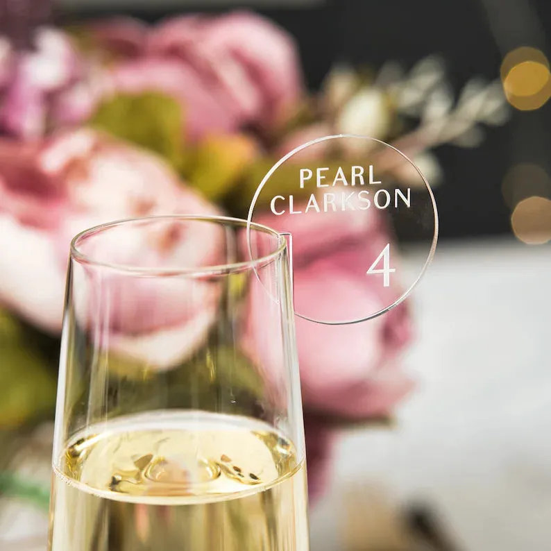 Champagne Glass Name Tags - Round