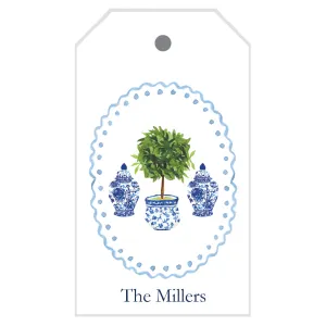 Chinoiserie Topiary Scallop Personalized Gift Tags