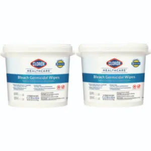 CLOROX SALES CO. CLO30358CT Bleach Germicidal Wipes, 1-Ply, 12 x 12, Unscented, White, Canister of 110, Carton of 2 Canisters