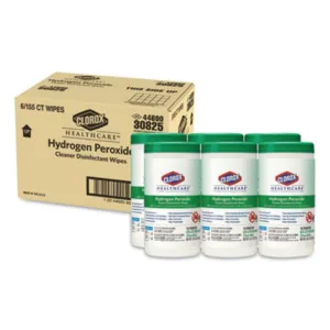 CLOROX SALES CO. CLO30825 Hydrogen Peroxide Cleaner Disinfectant Wipes, 5.75 x 6.75, Unscented, White, Canister of 155, Carton of 6 Canisters