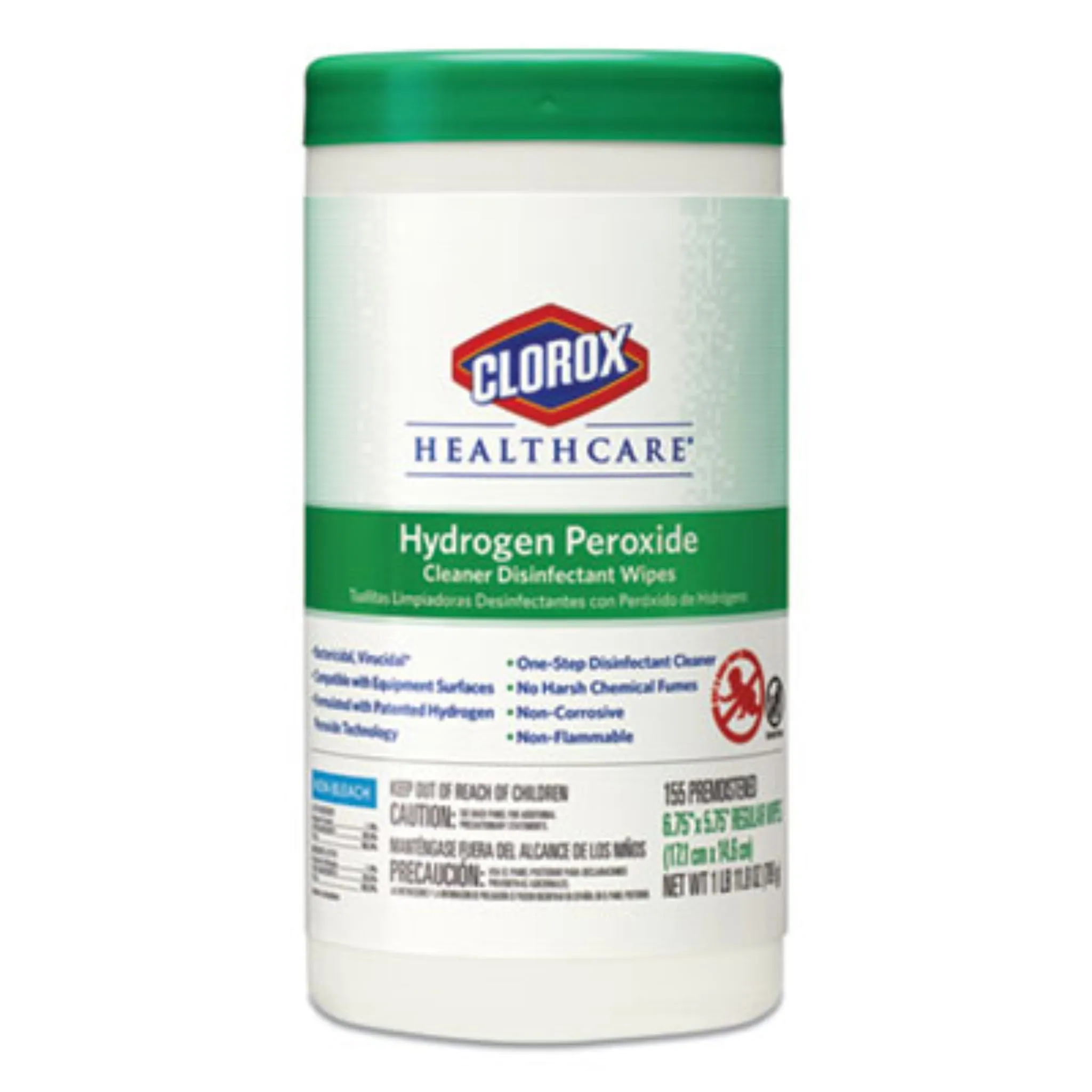 CLOROX SALES CO. CLO30825 Hydrogen Peroxide Cleaner Disinfectant Wipes, 5.75 x 6.75, Unscented, White, Canister of 155, Carton of 6 Canisters