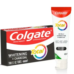 Colgate Total Whitening   Charcoal Toothpaste, Mint, 2 Pack, 5.1 Oz Tubes