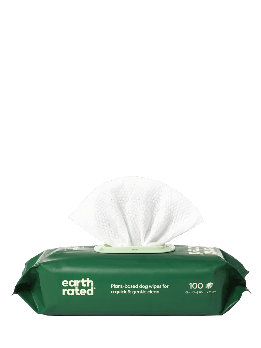 Earth Rated Plant-Based Dog Grooming Wipes (100 Wipes (1 Pack), Unscented)