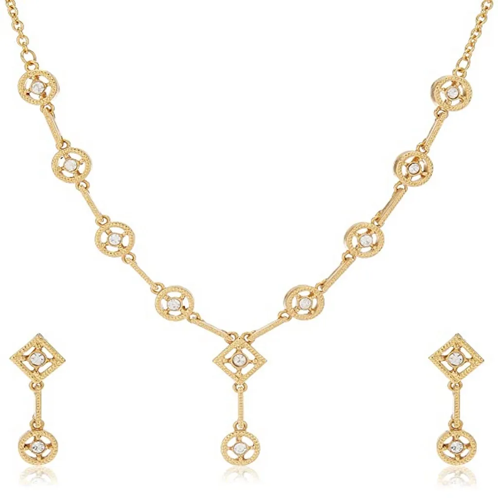 Estele 24 Kt Gold Plated Geometric Shape Austrian Crystal Necklace Set for Women