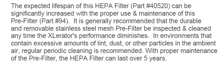 Excel Dryer XLERATOR® 94 HEPA Pre-Filter (Replacement Only)