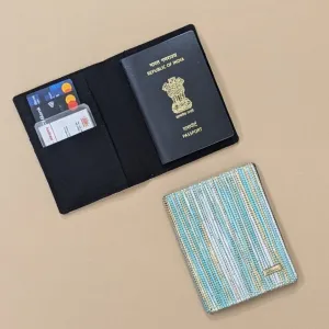 Green and Golden Shimmery Upcycled Handwoven Passport Cover (PC1224-002) PS_W