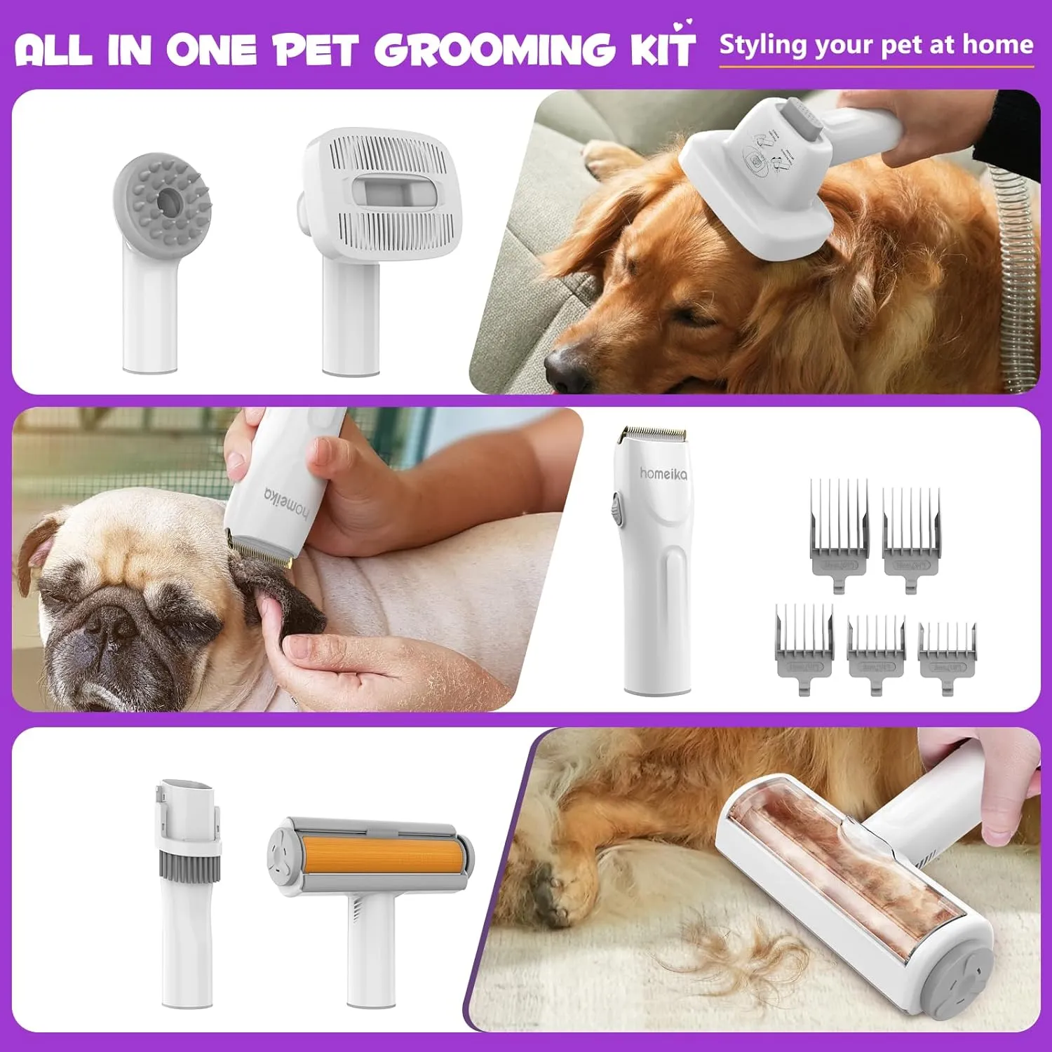 Pet Grooming Vacuum Kit: 99% Hair Suction