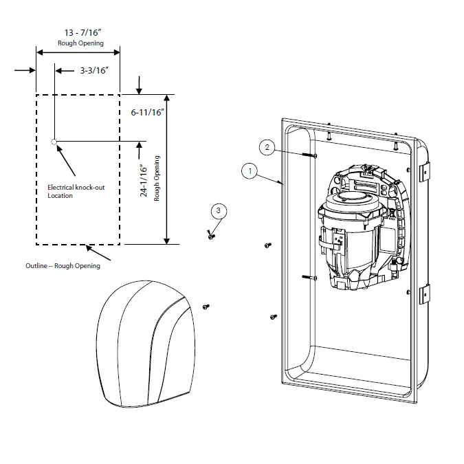 WORLD DRYER® KJR-973 Airforce™ J-Series RECESS KIT - Stainless Steel Brushed (Satin) Finish (HAND DRYER NOT INCLUDED)