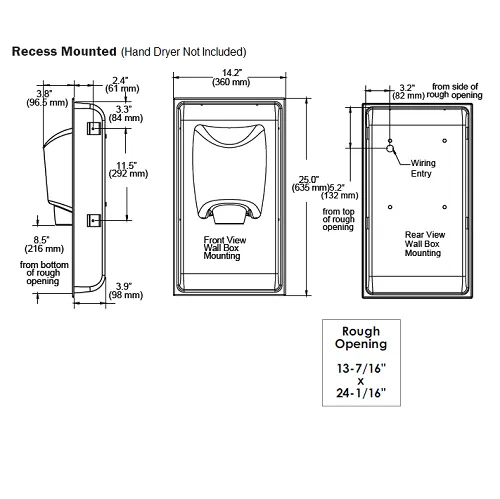 WORLD DRYER® KKR-973 SMARTdri® K-Series RECESS KIT - Brushed (Satin) Stainless Steel (HAND DRYER NOT INCLUDED)